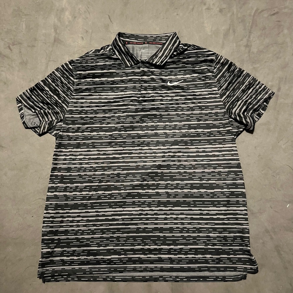 Nike Tiger Woods Collection Polo Mens XL Black Grey Stripe Dri-FIT ADV